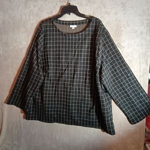 J Jill Top Womens 4X Black/ Tan Grid Pattern Career  Pullover New